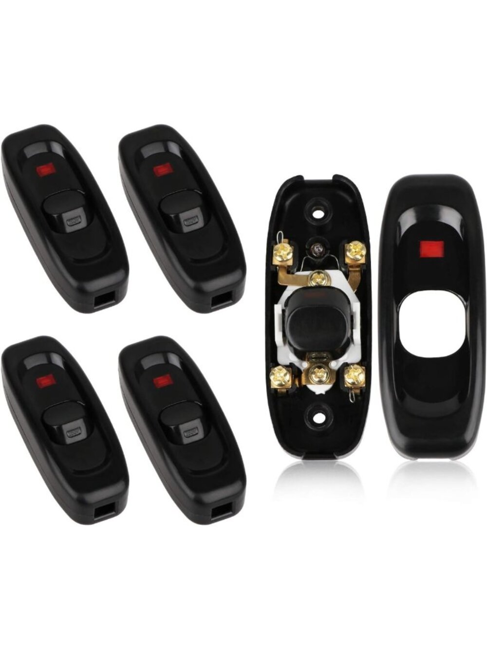 5 Pcs Black Inline Lamp Switch with Neon Indicator | ON/OFF Button for LED